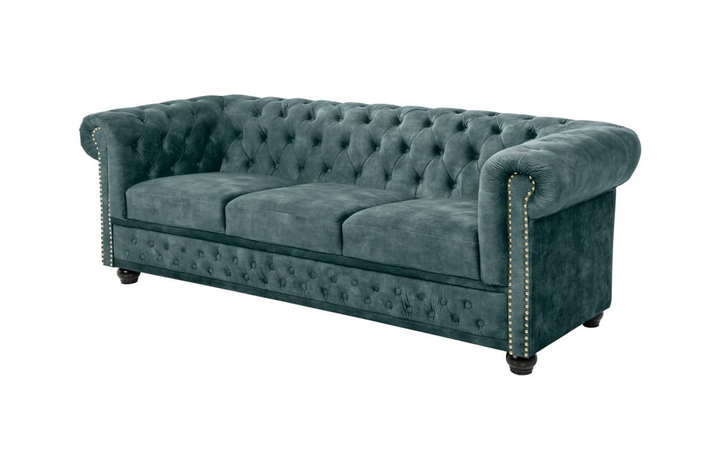 Canapé 3 places Chesterfield 205 cm velours pétrole rivets dorés canapé lounge avec âme à ressorts - 43091