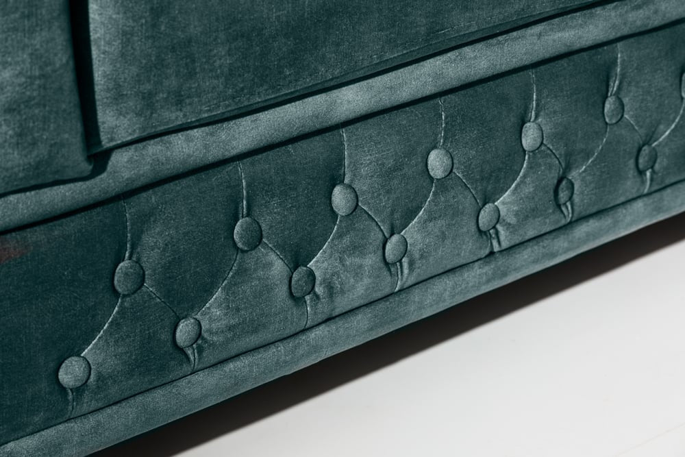 Canapé 3 places Chesterfield 205 cm velours pétrole rivets dorés canapé lounge avec âme à ressorts - 43091