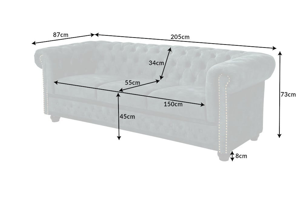 Canapé 3 places Chesterfield 205 cm velours pétrole rivets dorés canapé lounge avec âme à ressorts - 43091