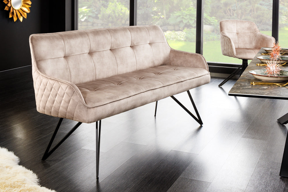 Canapé design EUPHORIA 160cm velours gris champagne pieds épingle pieds métal accoudoirs - 43126