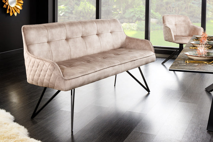 Canapé design EUPHORIA 160cm velours gris champagne pieds épingle pieds métal accoudoirs - 43126