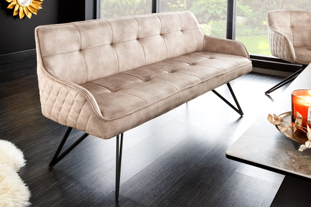 Canapé design EUPHORIA 160cm velours gris champagne pieds épingle pieds métal accoudoirs - 43126