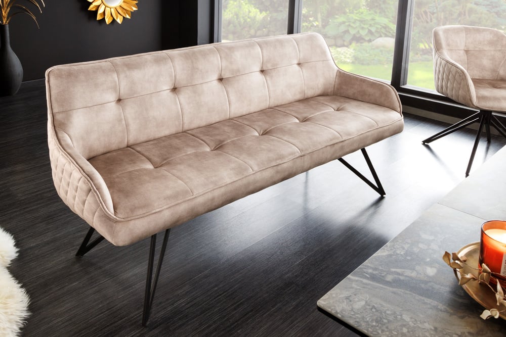 Canapé design EUPHORIA 160cm velours gris champagne pieds épingle pieds métal accoudoirs - 43126