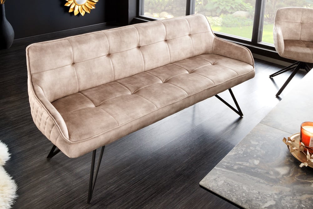 Canapé design EUPHORIA 160cm velours gris champagne pieds épingle pieds métal accoudoirs - 43126