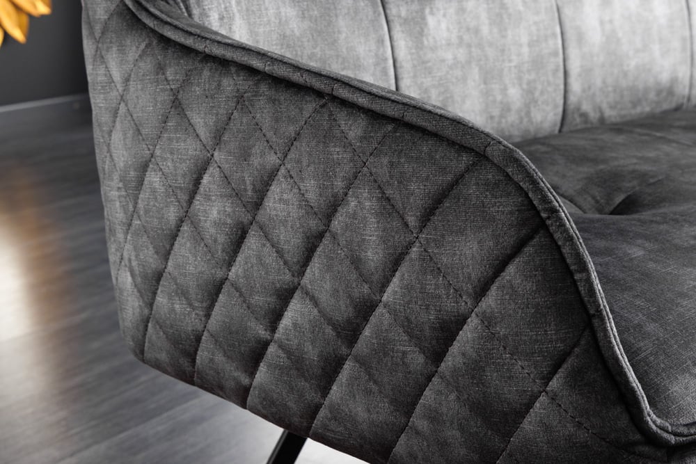 Canapé design EUPHORIA 160cm velours gris foncé style rétro matelassé décoratif pieds en épingle à cheveux pieds en métal accoudoirs - 43127
