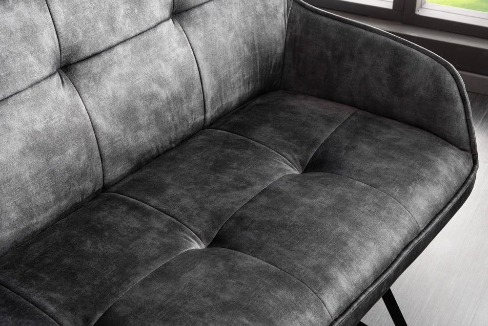 Canapé design EUPHORIA 160cm velours gris foncé style rétro matelassé décoratif pieds en épingle à cheveux pieds en métal accoudoirs - 43127