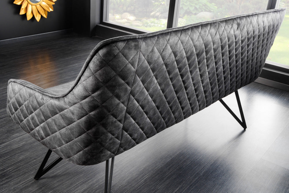 Canapé design EUPHORIA 160cm velours gris foncé style rétro matelassé décoratif pieds en épingle à cheveux pieds en métal accoudoirs - 43127