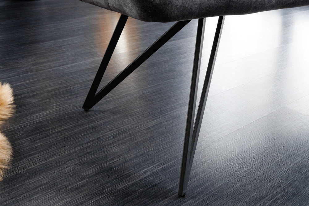 Canapé design EUPHORIA 160cm velours gris foncé style rétro matelassé décoratif pieds en épingle à cheveux pieds en métal accoudoirs - 43127