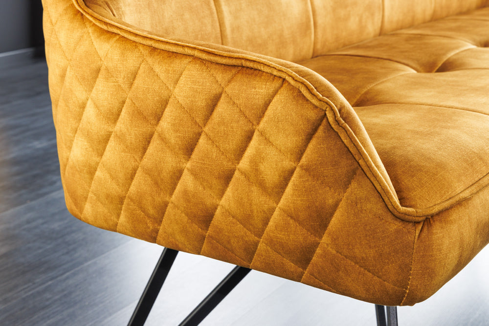 Canapé design EUPHORIA 160cm velours jaune moutarde style rétro matelassé décoratif pieds en épingle à cheveux pieds en métal accoudoirs - 43128