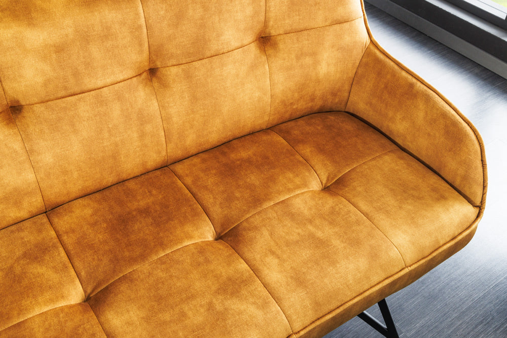 Canapé design EUPHORIA 160cm velours jaune moutarde style rétro matelassé décoratif pieds en épingle à cheveux pieds en métal accoudoirs - 43128