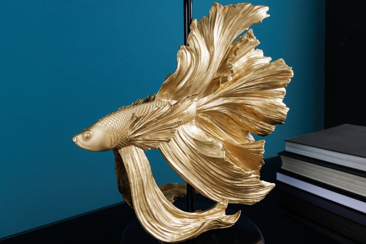 Lampe de table design CROWNTAIL 65cm abat-jour en tissu noir doré socle en marbre - 43170