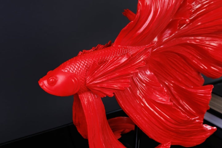 Lampe de table design CROWNTAIL 65cm abat-jour tissu rouge noir socle marbre - 43171