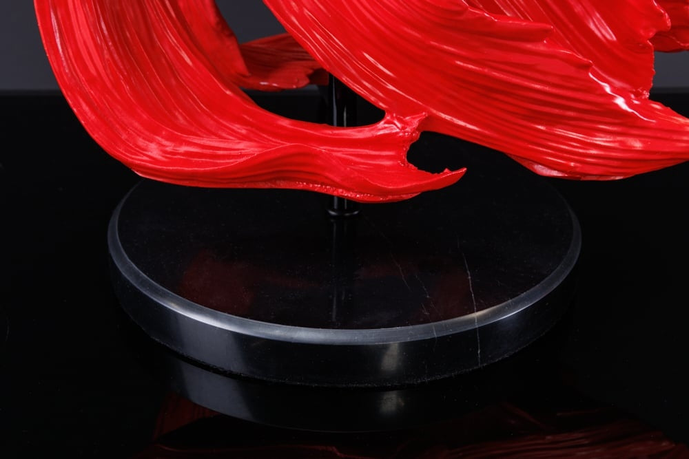 Lampe de table design CROWNTAIL 65cm abat-jour tissu rouge noir socle marbre - 43171