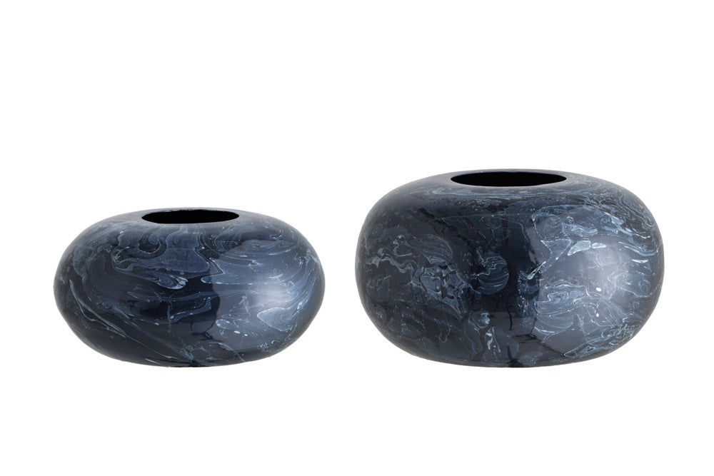 Set de 2 vases design STONE 25cm noir marbré fait main - 43186