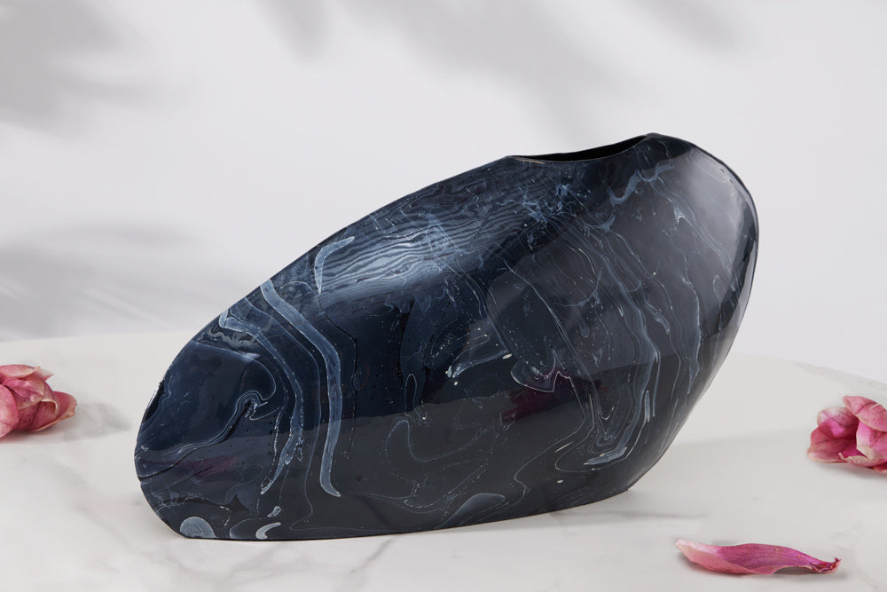 Vase décoratif STONE 40cm noir marbré fait main design rétro - 43187