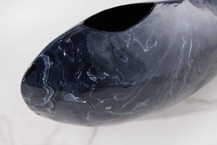 Vase décoratif STONE 40cm noir marbré fait main design rétro - 43187