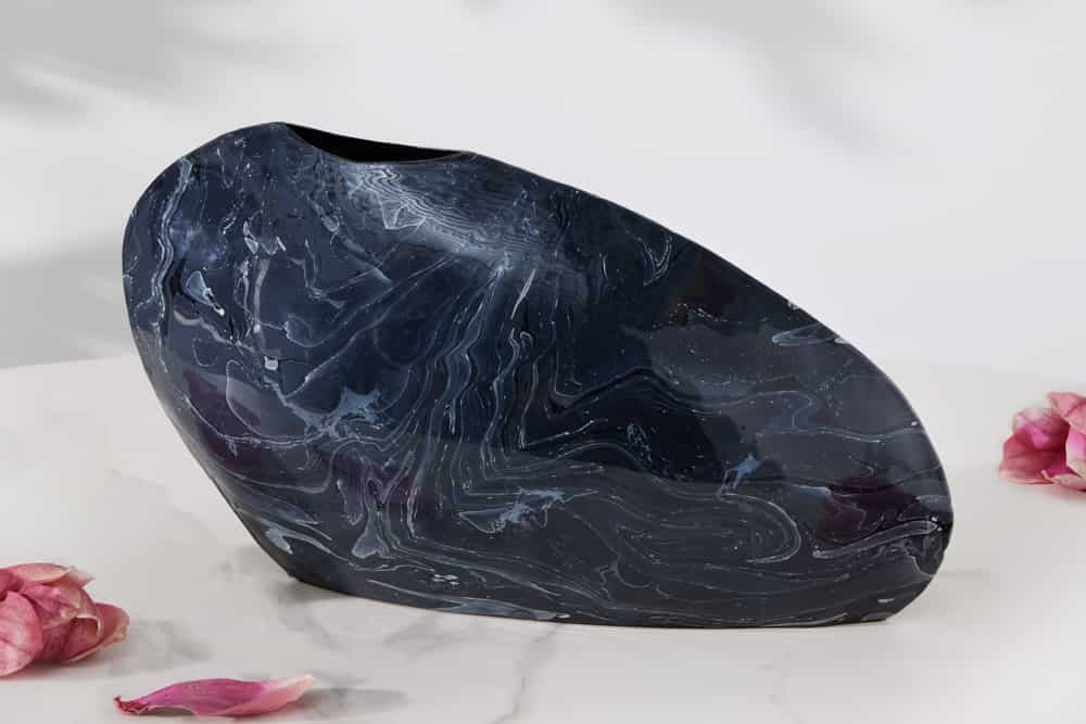 Vase décoratif STONE 40cm noir marbré fait main design rétro - 43187