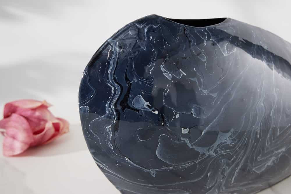 Vase décoratif STONE 40cm noir marbré fait main design rétro - 43187