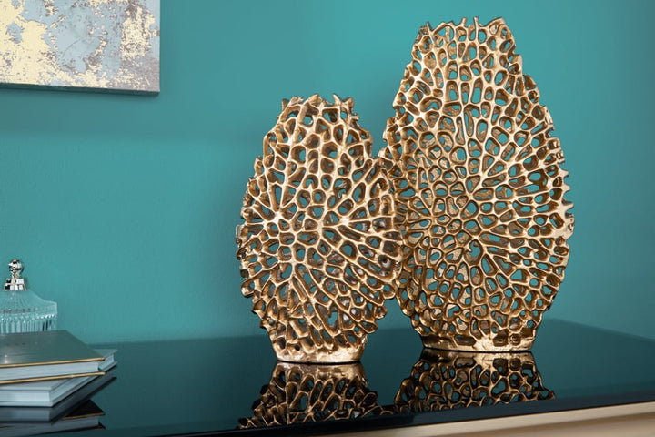 Vases en filigrane set de 2 FEUILLE ABSTRAITE 40cm or fait main - 43188
