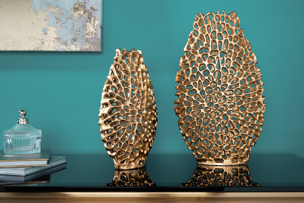 Vases en filigrane set de 2 FEUILLE ABSTRAITE 40cm or fait main - 43188
