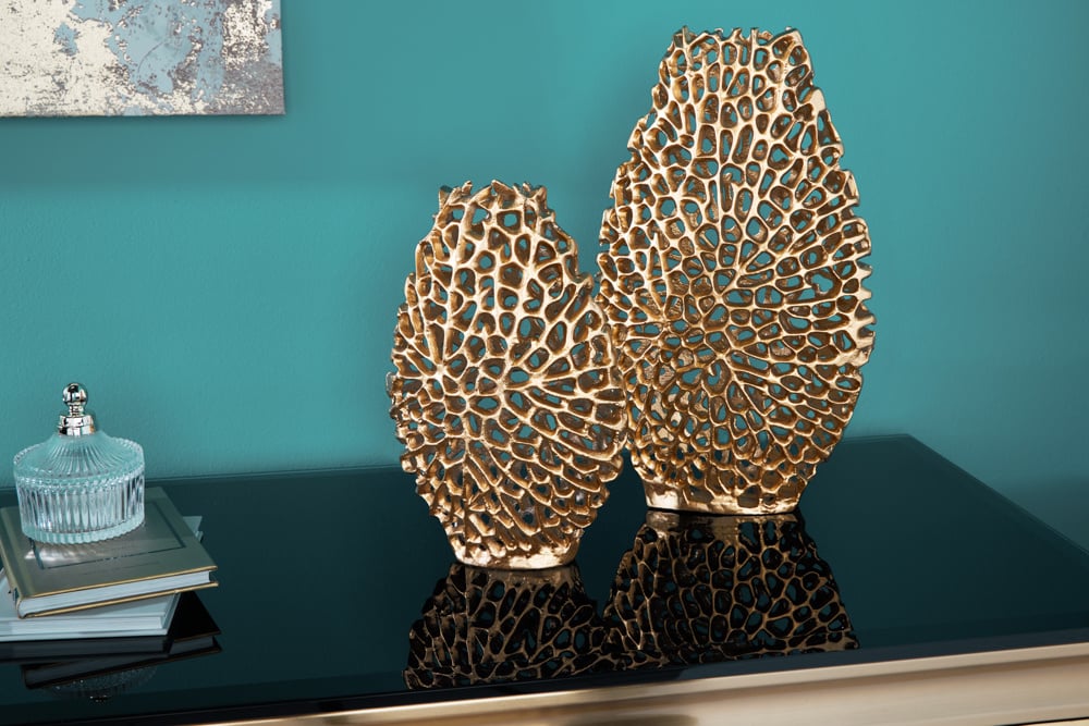 Vases en filigrane set de 2 FEUILLE ABSTRAITE 40cm or fait main - 43188