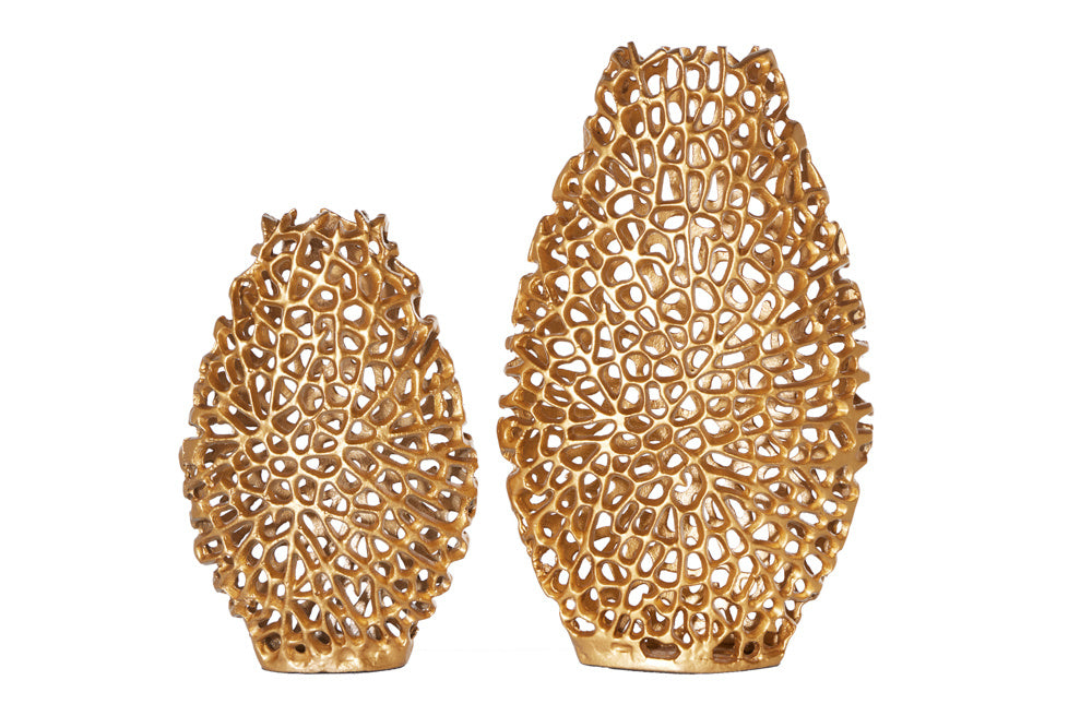 Vases en filigrane set de 2 FEUILLE ABSTRAITE 40cm or fait main - 43188