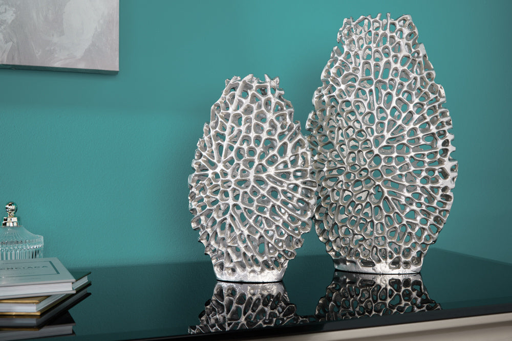Vases en filigrane lot de 2 FEUILLE ABSTRAITE 40cm vase à fleurs fait main en métal argenté - 43189