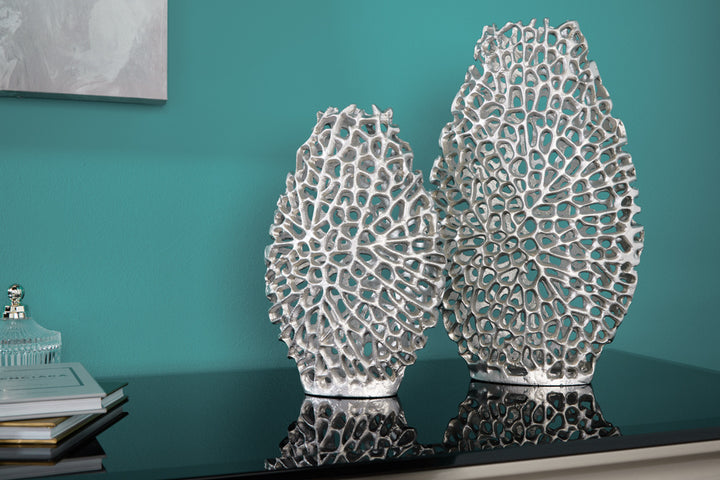 Vases en filigrane lot de 2 FEUILLE ABSTRAITE 40cm vase à fleurs fait main en métal argenté - 43189