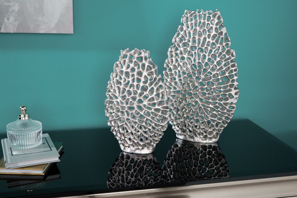 Vases en filigrane lot de 2 FEUILLE ABSTRAITE 40cm vase à fleurs fait main en métal argenté - 43189