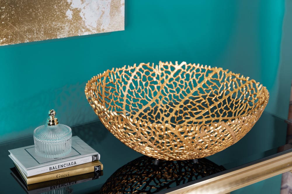 Bol design en filigrane ABSTRACT LEAF 45cm or fait main - 43190