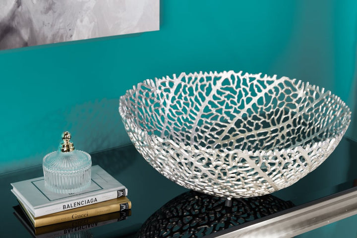 Bol design en filigrane ABSTRACT LEAF 45cm argent fait main - 43191