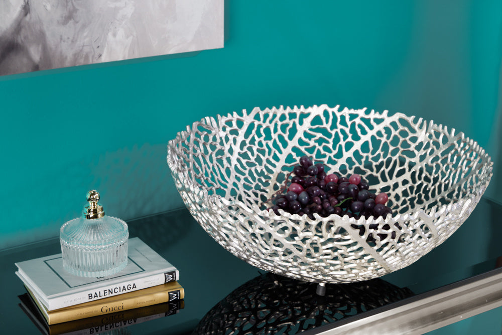 Bol design en filigrane ABSTRACT LEAF 45cm argent fait main - 43191