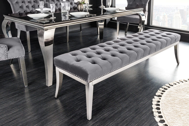 Canapé design CASTLE DELUXE 165cm velours gris tête de lion acier inoxydable argent - 43212