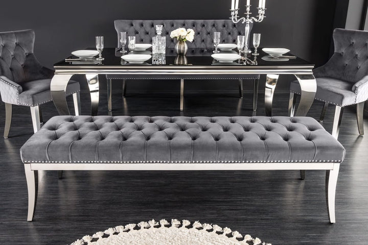 Canapé design CASTLE DELUXE 165cm velours gris tête de lion acier inoxydable argent - 43212