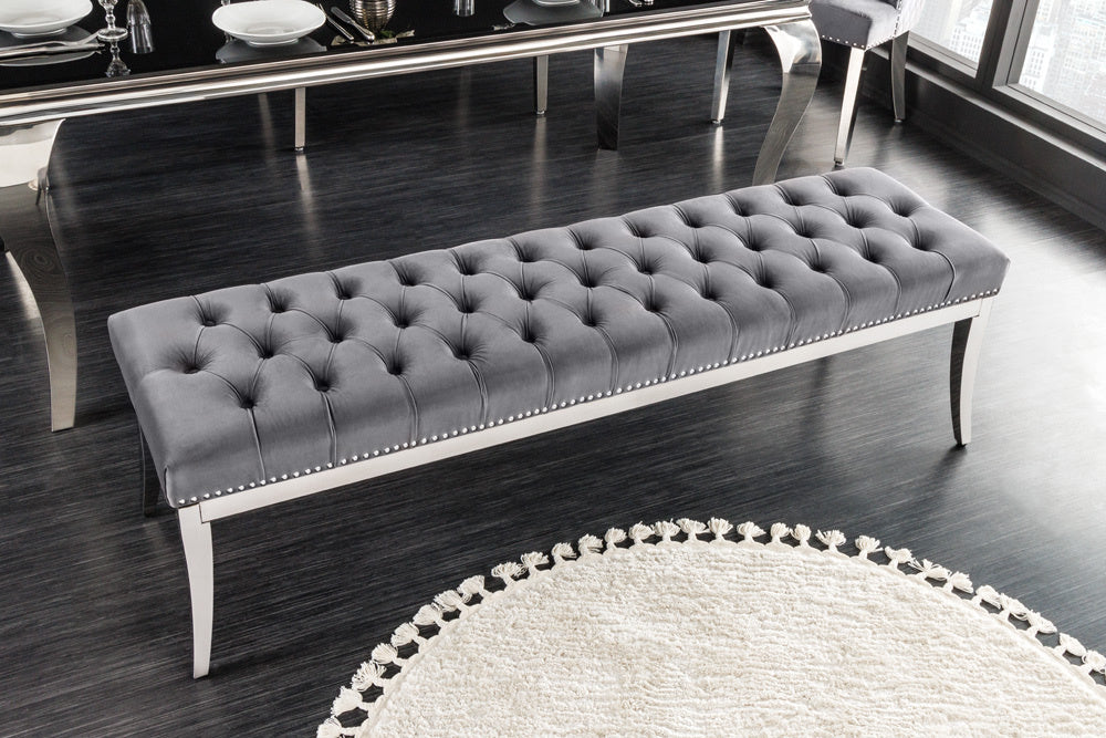 Canapé design CASTLE DELUXE 165cm velours gris tête de lion acier inoxydable argent - 43212