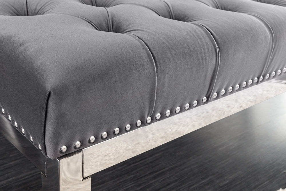 Canapé design CASTLE DELUXE 165cm velours gris tête de lion acier inoxydable argent - 43212