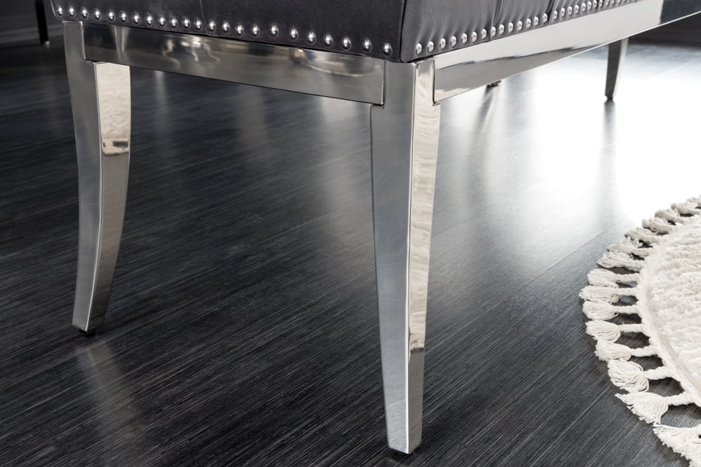 Canapé design CASTLE DELUXE 165cm velours gris tête de lion acier inoxydable argent - 43212