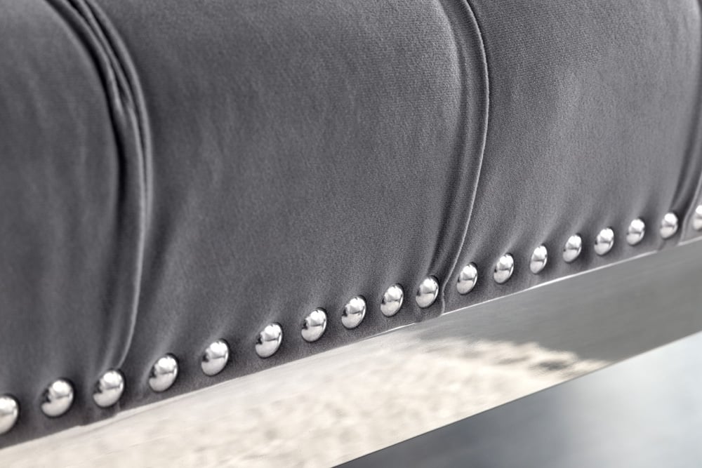 Canapé design CASTLE DELUXE 165cm velours gris tête de lion acier inoxydable argent - 43212
