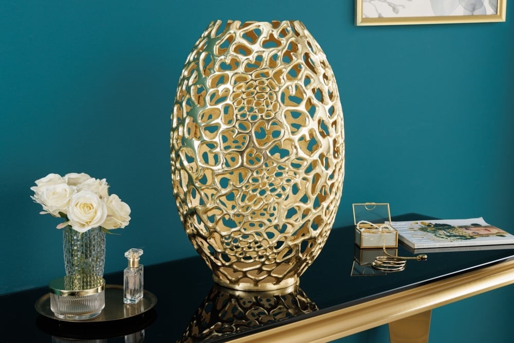Vase design en filigrane FEUILLE ABSTRAITE or 50cm Handarbeit - 43218