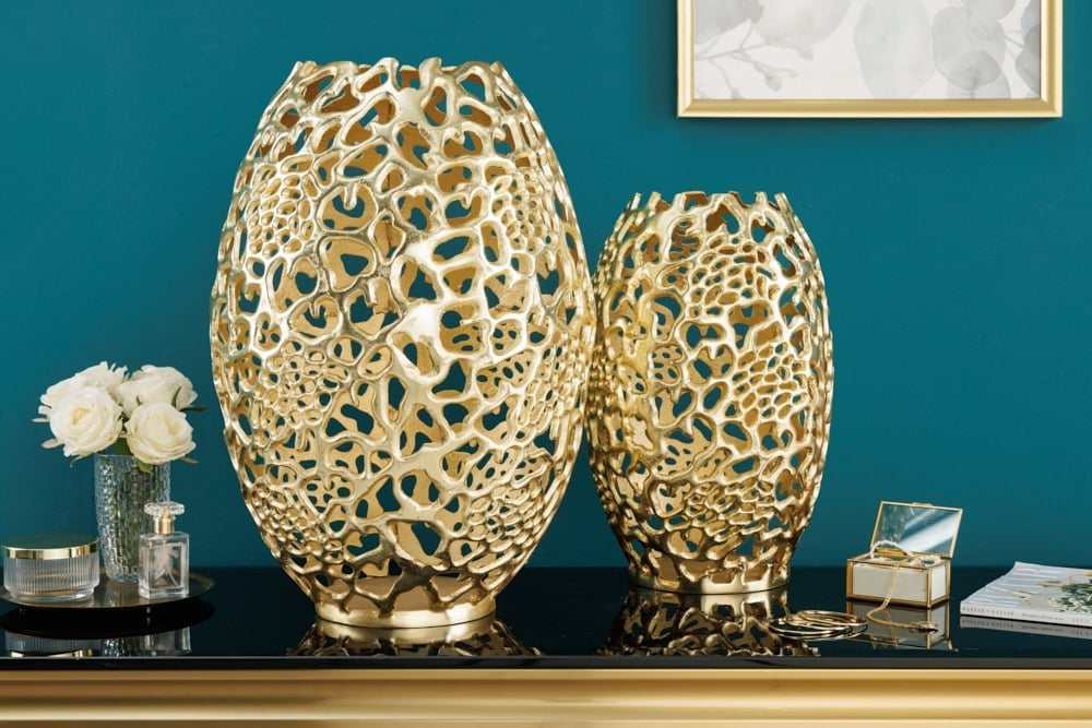 Vase design en filigrane FEUILLE ABSTRAITE or 50cm Handarbeit - 43218