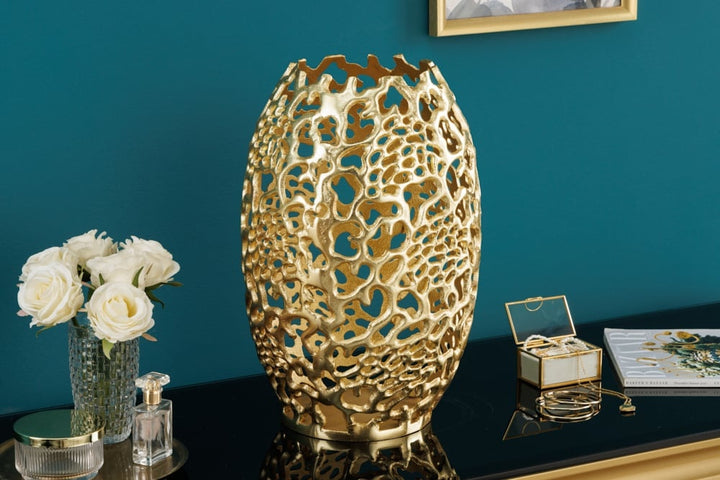 Vase design en filigrane ABSTRACT LEAF or 40cm fait main - 43219