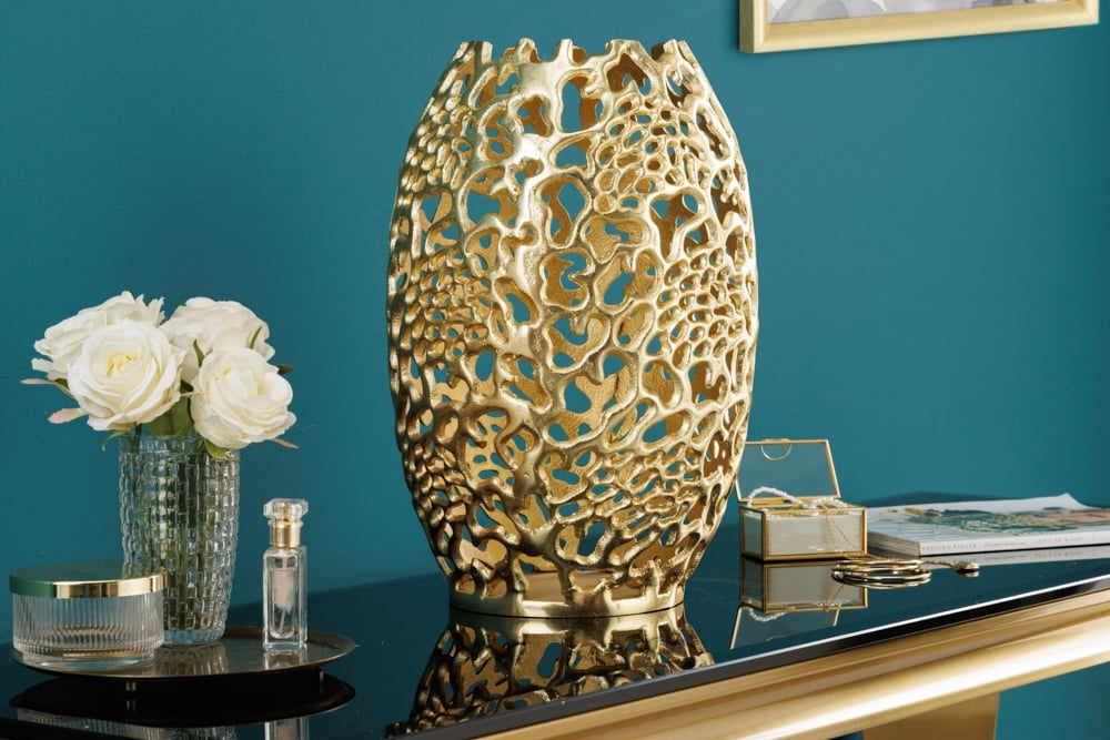 Vase design en filigrane ABSTRACT LEAF or 40cm fait main - 43219