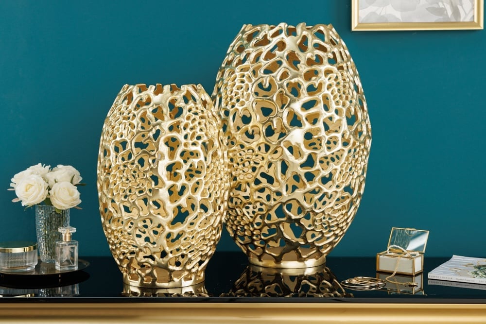 Vase design en filigrane ABSTRACT LEAF or 40cm fait main - 43219