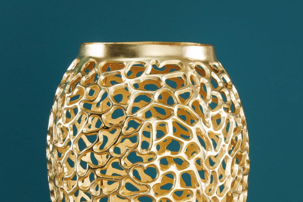 Vase XXL design filigrane FEUILLE ABSTRAITE 90cm or fait main - 43220