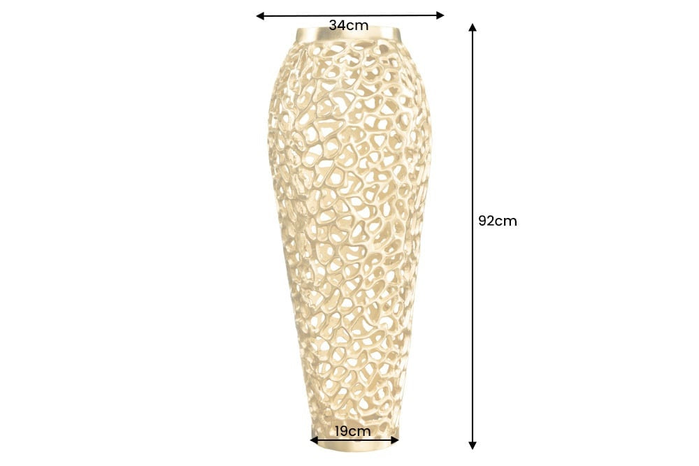 Vase XXL design filigrane FEUILLE ABSTRAITE 90cm or fait main - 43220