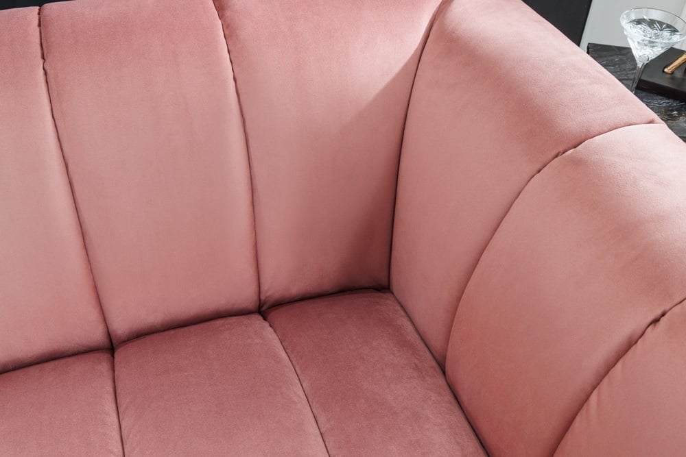 Canapé rétro 3 places NOBLESSE 225cm velours vieux rose 3 places avec matelassage décoratif - 43264
