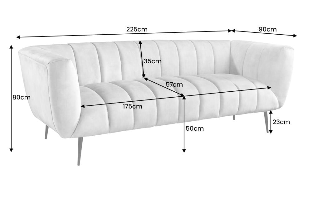 Canapé rétro 3 places NOBLESSE 225cm velours vieux rose 3 places avec matelassage décoratif - 43264