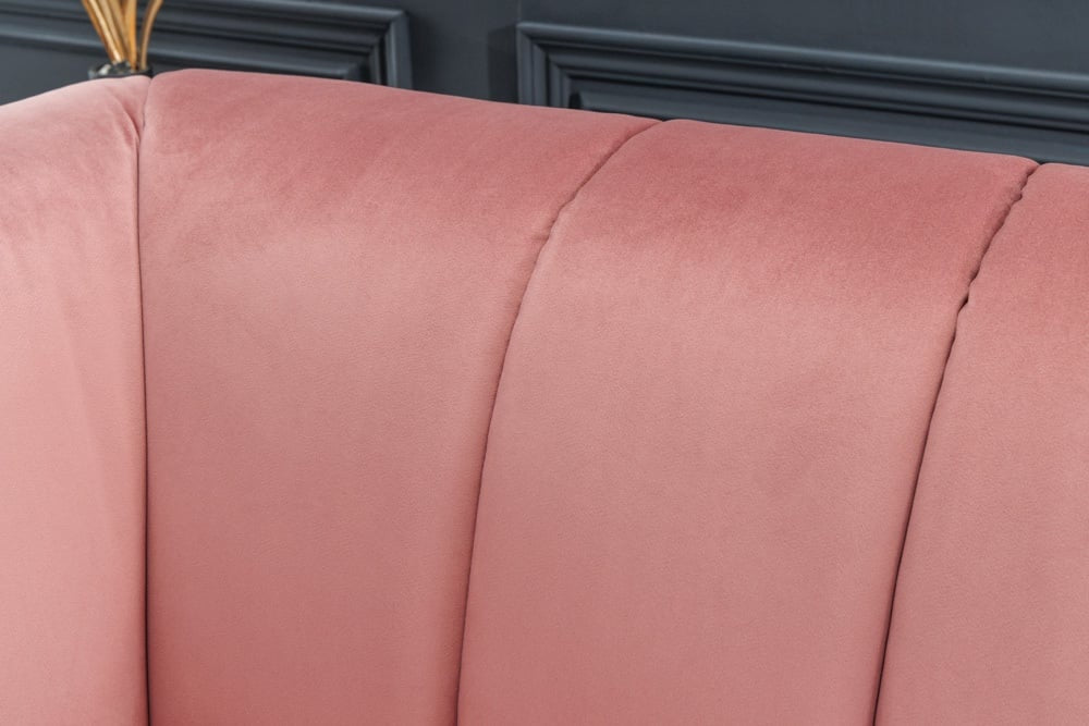 Canapé rétro 3 places NOBLESSE 225cm velours vieux rose 3 places avec matelassage décoratif - 43264