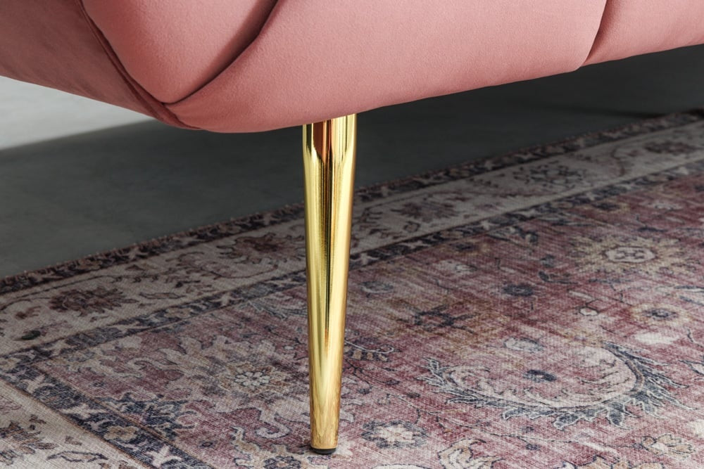 Canapé rétro 3 places NOBLESSE 225cm velours vieux rose 3 places avec matelassage décoratif - 43264
