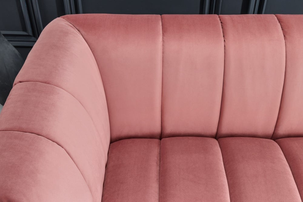 Canapé rétro 3 places NOBLESSE 225cm velours vieux rose 3 places avec matelassage décoratif - 43264